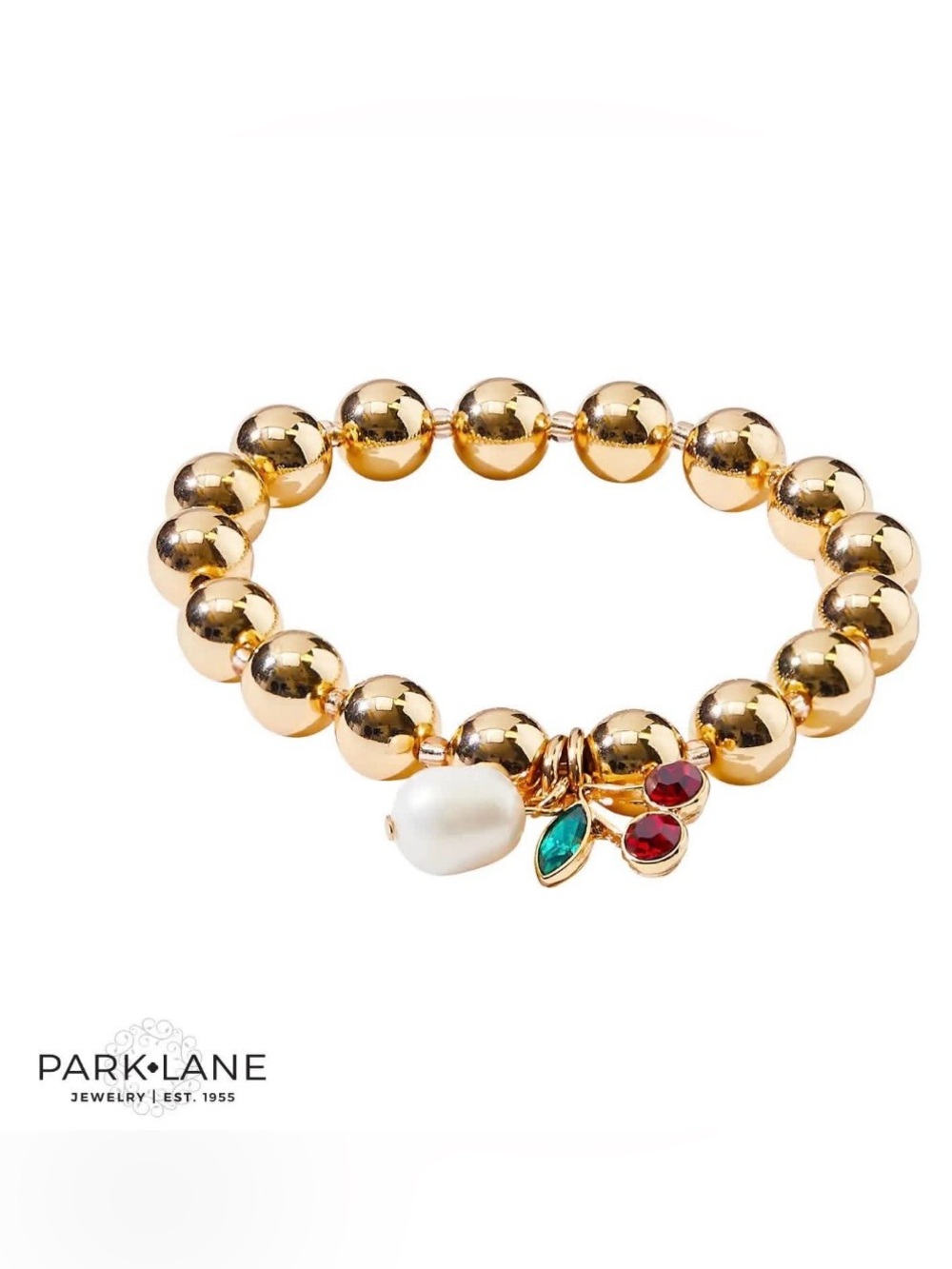 Park Lane 🍒 TART Bracelet Freshwater Pearl Cherries Charm Beaded Stretch NWT